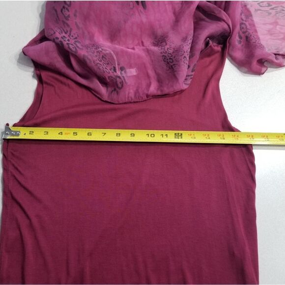 Made in Italy Women's Maroon Layered Sheer Top 3/4 Sleeve - Picture 11 of 15